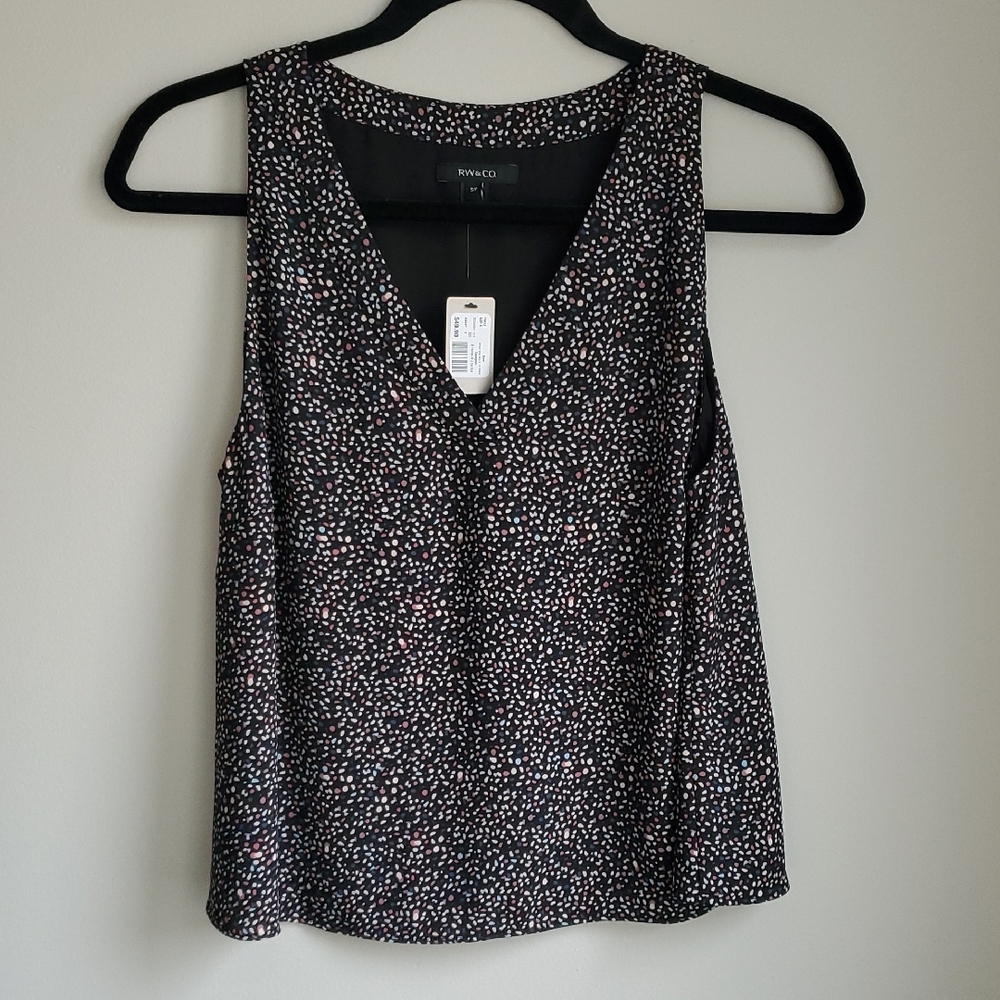 Black Polka Dot Cropped Relaxed Sleeveless Cami Top Blouse Small RW&Co